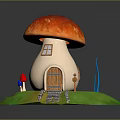 Mushroom House Building With Red Cap Wooden Door Small Window Stone Path And Candy Cane