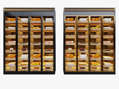 Modern Double Decorative Cabinets Interior With Multiple Shelves And Displayed Items 3d model