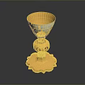 Intricate Gold And Silver Chalice Sculpture Carving With Lotus Base And Red Decorations
