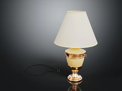 Stylish Table Lamp With White Lampshade And Gold Base Electric Cord 3d model