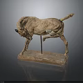 Terracotta Animal Sculpture With Lifted Leg On Square Base And Metal Stand