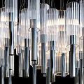 Modern Chandelier Design With Transparent Glass Pendants And Illuminated Metal Structure