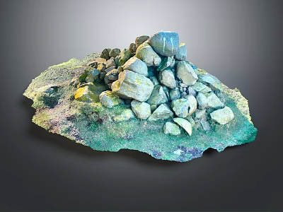 Natural Stone Pile With Lush Green Moss Covered Ground Surface Area 3d model