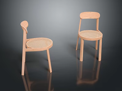 Two Light Wooden Leisure Chairs with Woven Seats and Simple Modern Design 3d model