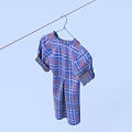 Stylish Short Sleeve Plaid Dress In Blue And Red Hanging On Hanger