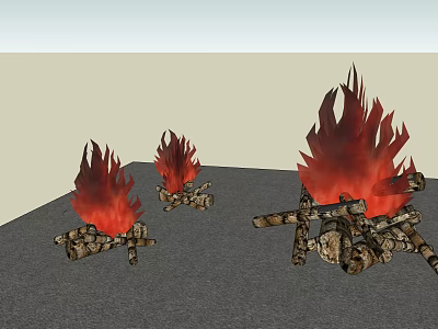 Outdoor Garden Ornaments Featuring Decorative Wooden Bonfires With Red Flames And Logs 3d model