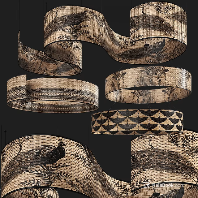 Woven Patterned Pendant Lights With Natural Fiber Design And Artistic Prints 3d model 