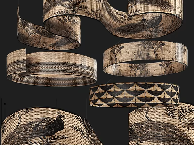 Woven Patterned Pendant Lights With Natural Fiber Design And Artistic Prints 3d model