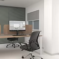 Modern Public Office Space Interior With Wooden Partitions Computer Monitors And Black Office Chairs