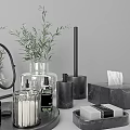 Modern Bathroom Accessories Black Soap Dispenser Marble Toothbrush Holder Tissue Box And Green Plant