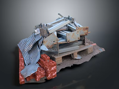 Abandoned Industrial Construction Debris With Rusted Metal Structures Broken Bricks And Corrugated Sheets 3d model