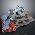 Abandoned Industrial Construction Debris With Rusted Metal Structures Broken Bricks And Corrugated Sheets