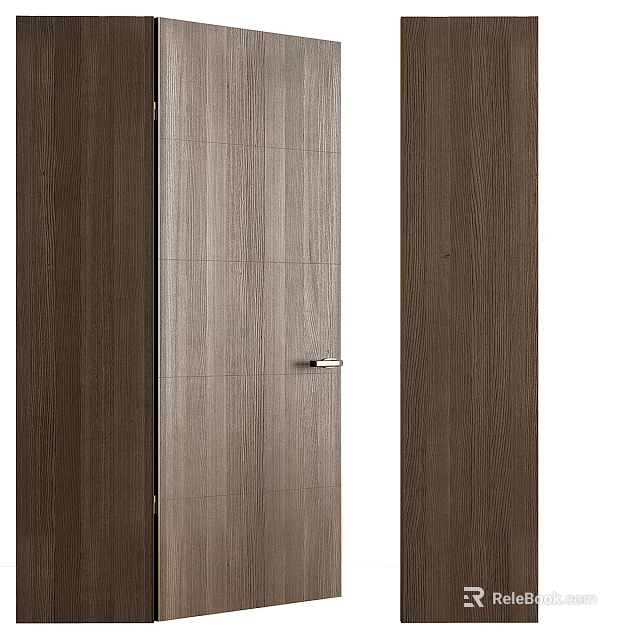 Modern Wooden Swing Door With Brown Wood Finish And Metal Handle For Interior Design 3d model 