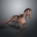 Realistic 3D Dragon Model With Brown Scales And Winged Body Standing On Gray Background