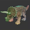 Detailed Metallic Triceratops Dinosaur Model With Armored Body Shiny Texture And Standing Posture