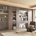 Modern Built-in Bookcase With Glass Doors And Decor Items In Living Room