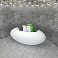 White Oval Reception Desk With Green Folder And White Computer In Gray Textured Wall Room 3d model