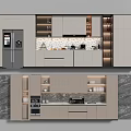 Elegant Modern Kitchen Interior With Cabinets Refrigerator Oven And Marble Countertop Storage