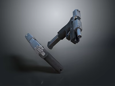 Modern Tactical Weapon Collection Featuring Pistol And Folding Knife With Metal Parts 3d model