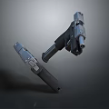 Modern Tactical Weapon Collection Featuring Pistol And Folding Knife With Metal Parts