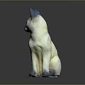 Siamese Cat Figurine With White Body Blue Eyes Ears Tail Paws Sitting On Black Background