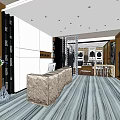 Elegant Clothing Store Interior With Marble Reception Desk Clothing Displays And Mannequins