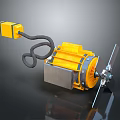 Yellow Electric Motor With Black Cable Metal Casing And Rotating Blade Structure 3d model