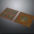Decorative Square Panels With Red Borders Gold Circular Patterns And White Center Intricate Designs