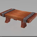 Rustic Red Wooden Bench With Solid Wood Planks And Metal Corner Brackets 3d model