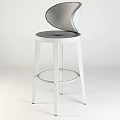 Modern Bar Stool With Round Seat Curved Fabric Backrest And Metal Footrest