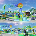 Vibrant Photo Check-in Spot With Colorful Arches Checkerboard Floors And Canopy Tents