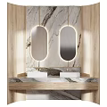 Elegant Modern Bathroom Vanity With Marble Countertop Double Sinks And Lighted Oval Mirrors