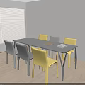Modern Black Dining Table Set With Yellow And Gray Dining Chairs Near Window 3d model