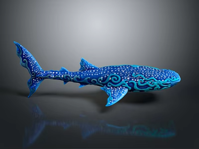 Vibrant Blue Shark Sculpture Featuring Intricate Patterns And Marine Art Design 3d model