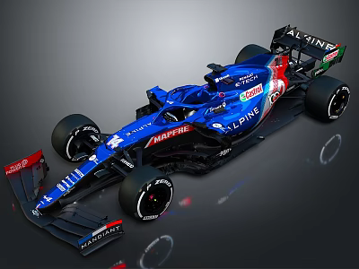 Blue Ferrari Formula 1 Car With Aerodynamic Design Mission Winnow Livery And Rear Wing 3d model