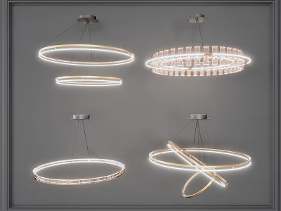 Modern Circular Design Ceiling Chandeliers With Illuminated Rings And Crossed Elements 3d model