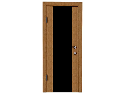 Wooden Swing Door With Black Glass Panel And Silver Handle Design 3d model