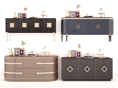 Stylish TV Stands In Black Gray Beige With Geometric Patterns And Ornaments 3d model