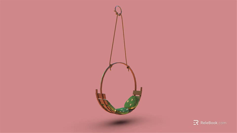 Modern Stylish Hanging Chair With Metal Frame And Green Soft Comfortable Cushion Design 3d model 
