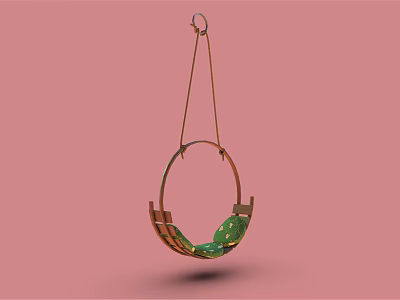 Modern Stylish Hanging Chair With Metal Frame And Green Soft Comfortable Cushion Design 3d model