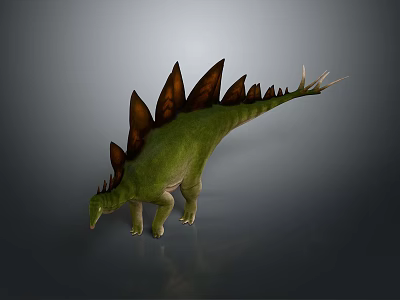 Green Stegosaurus Dinosaur 3D Model With Back Plates And Tail Spikes 3d model