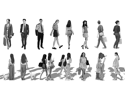 People In Different Casual And Formal Outfits With Various Poses Walking And Carrying Bags 3d model