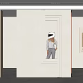 Modern Minimalist Partition with Geometric Lighting and Matisse Artwork in Interior Space