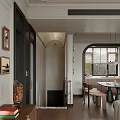 Cozy Living Dining Room With Large Window Autumn View Framed Paintings And Beige Sofa