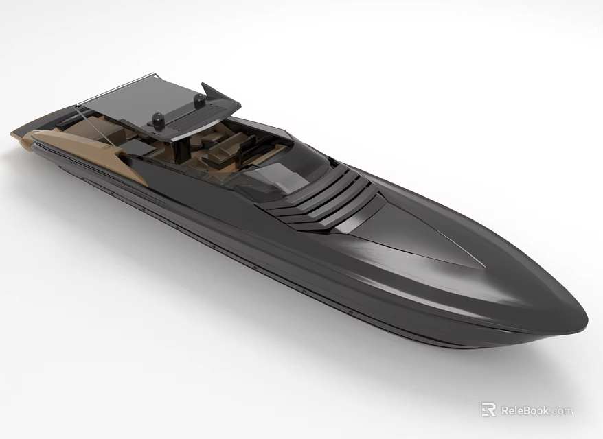 Modern Black Watercraft With Sleek Streamlined Design Cockpit And Roof Canopy 3d model 
