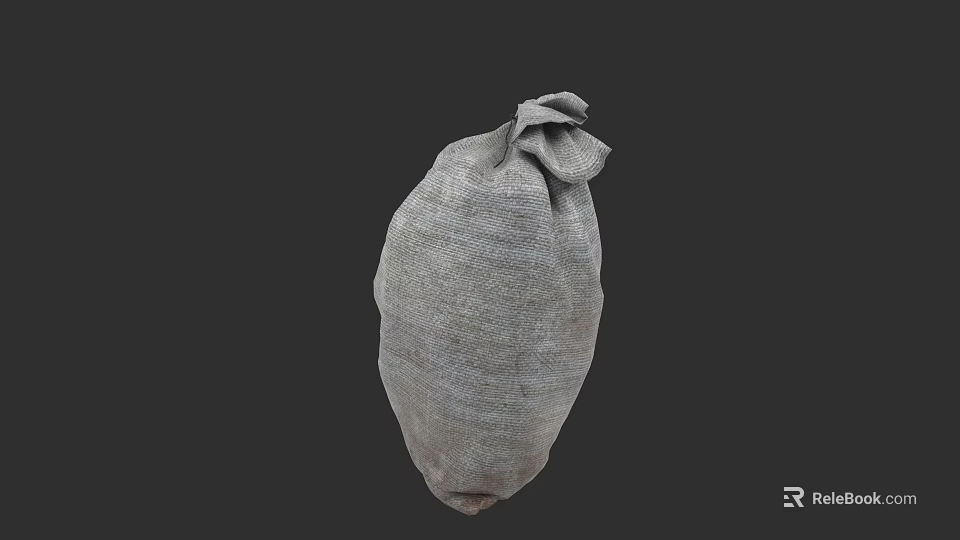 Gray Hessian Burlap Sack As Practical Household Storage Item With Tied Top 3d model 
