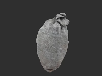 Gray Hessian Burlap Sack As Practical Household Storage Item With Tied Top 3d model