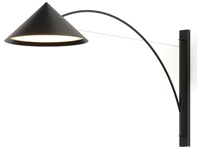 Modern Black Wall Lamp With Arched Arm Conical Shade And Wall Mounted Design 3d model