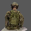 Military Mannequin In Camouflage Uniform With Tactical Helmet And Vest