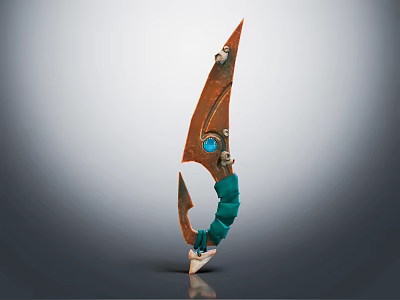Unique Decorative Copper Blade With Green Handle And Blue Gemstone Design 3d model